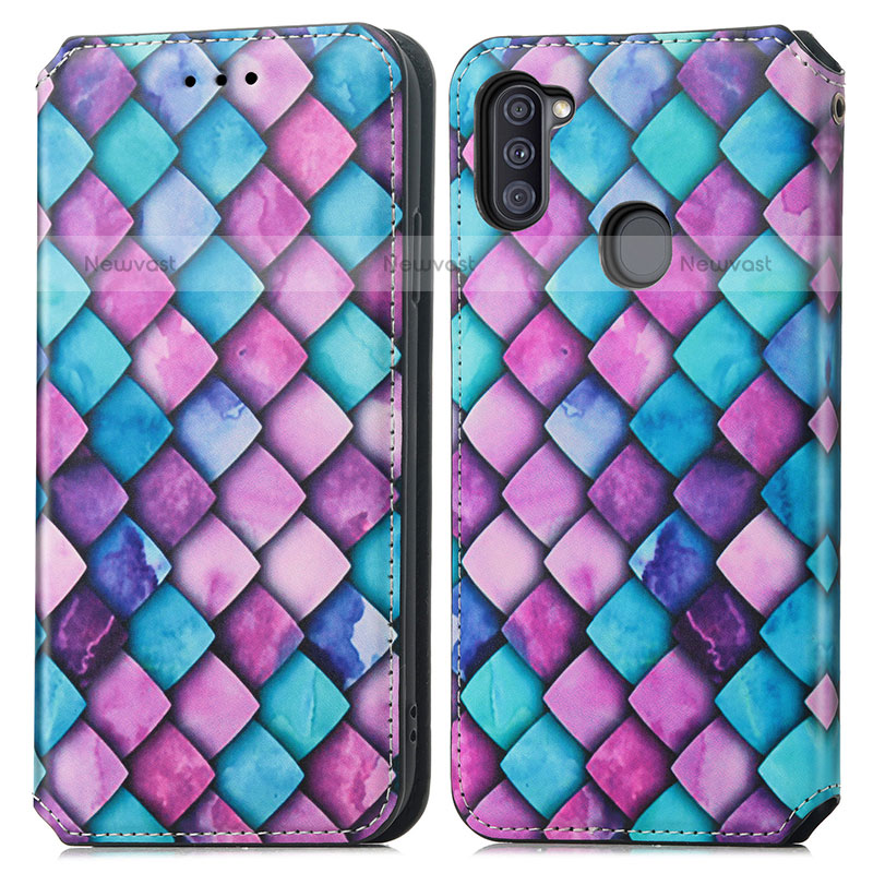 Leather Case Stands Fashionable Pattern Flip Cover Holder S02D for Samsung Galaxy A11 Purple