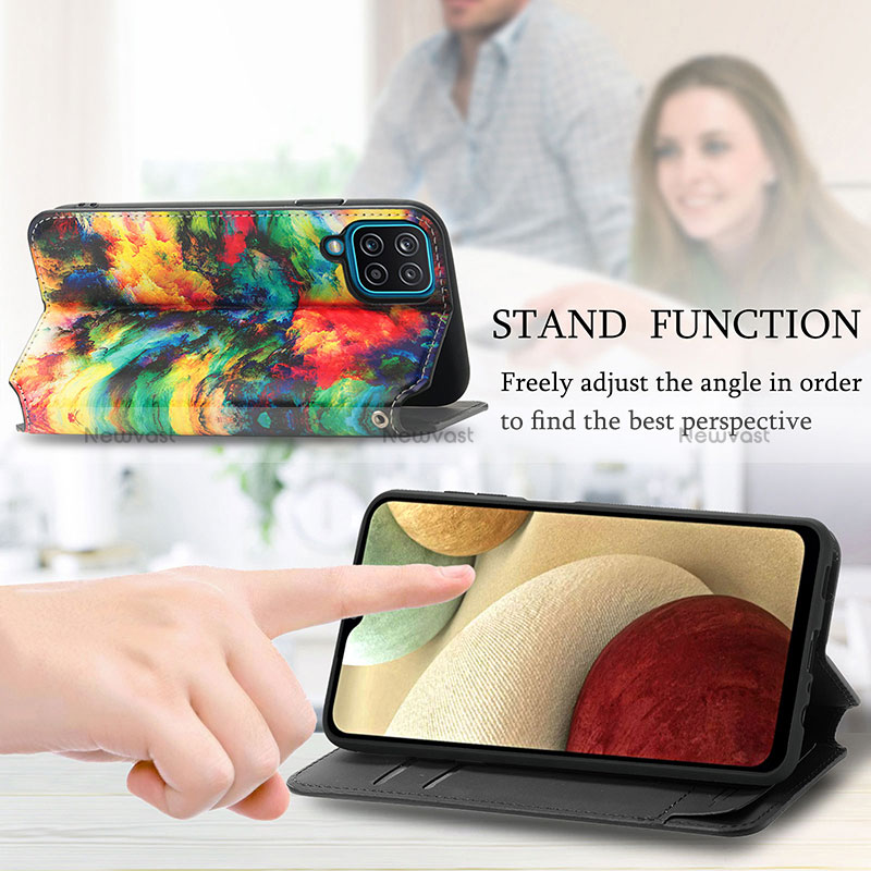 Leather Case Stands Fashionable Pattern Flip Cover Holder S02D for Samsung Galaxy A12 5G