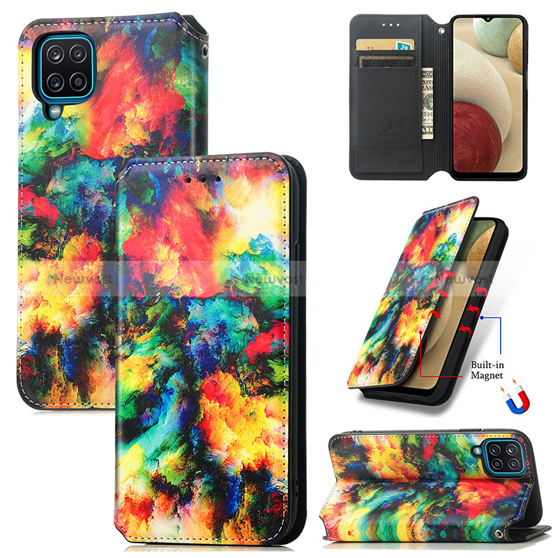 Leather Case Stands Fashionable Pattern Flip Cover Holder S02D for Samsung Galaxy A12 5G