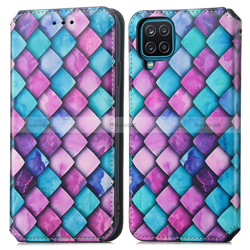 Leather Case Stands Fashionable Pattern Flip Cover Holder S02D for Samsung Galaxy A12 5G Purple