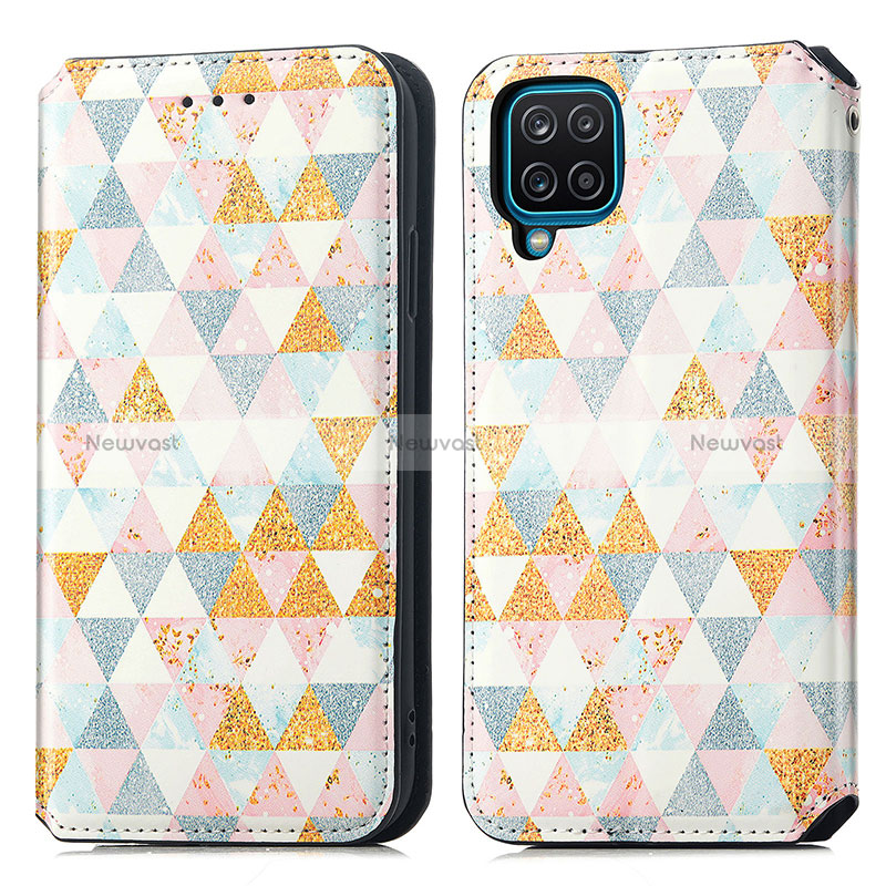 Leather Case Stands Fashionable Pattern Flip Cover Holder S02D for Samsung Galaxy A12 Nacho White