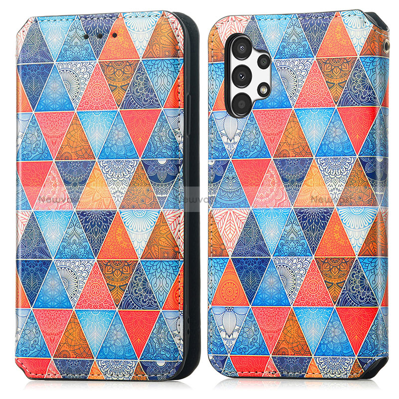 Leather Case Stands Fashionable Pattern Flip Cover Holder S02D for Samsung Galaxy A13 4G Brown