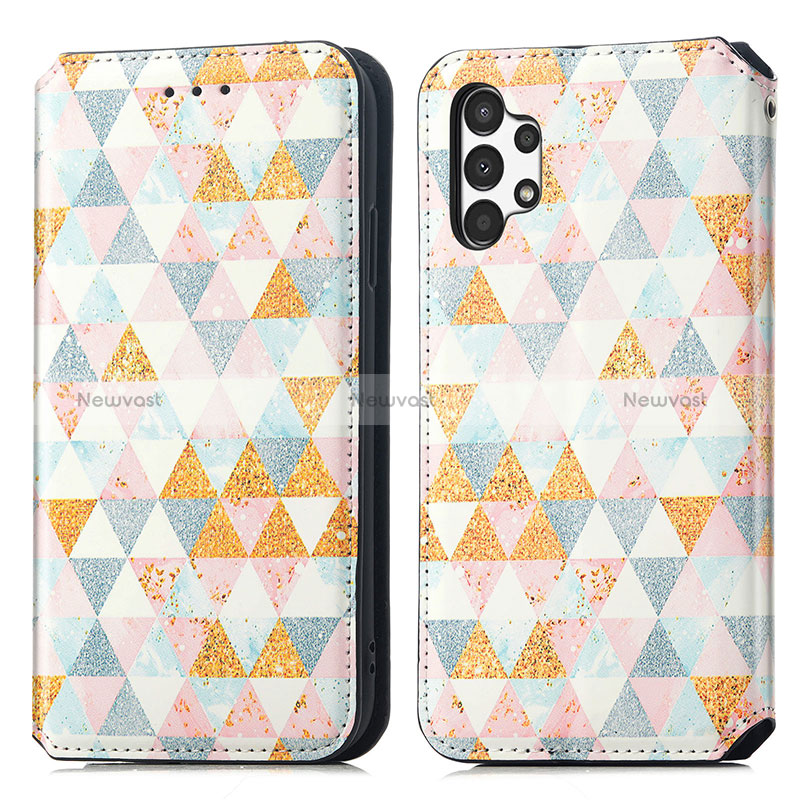 Leather Case Stands Fashionable Pattern Flip Cover Holder S02D for Samsung Galaxy A13 4G White