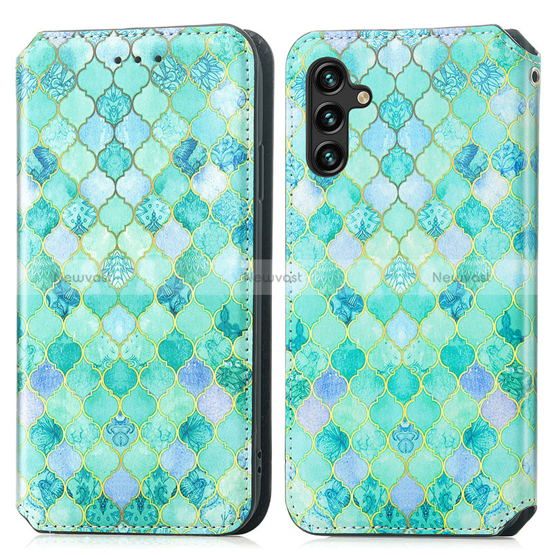 Leather Case Stands Fashionable Pattern Flip Cover Holder S02D for Samsung Galaxy A13 5G Green
