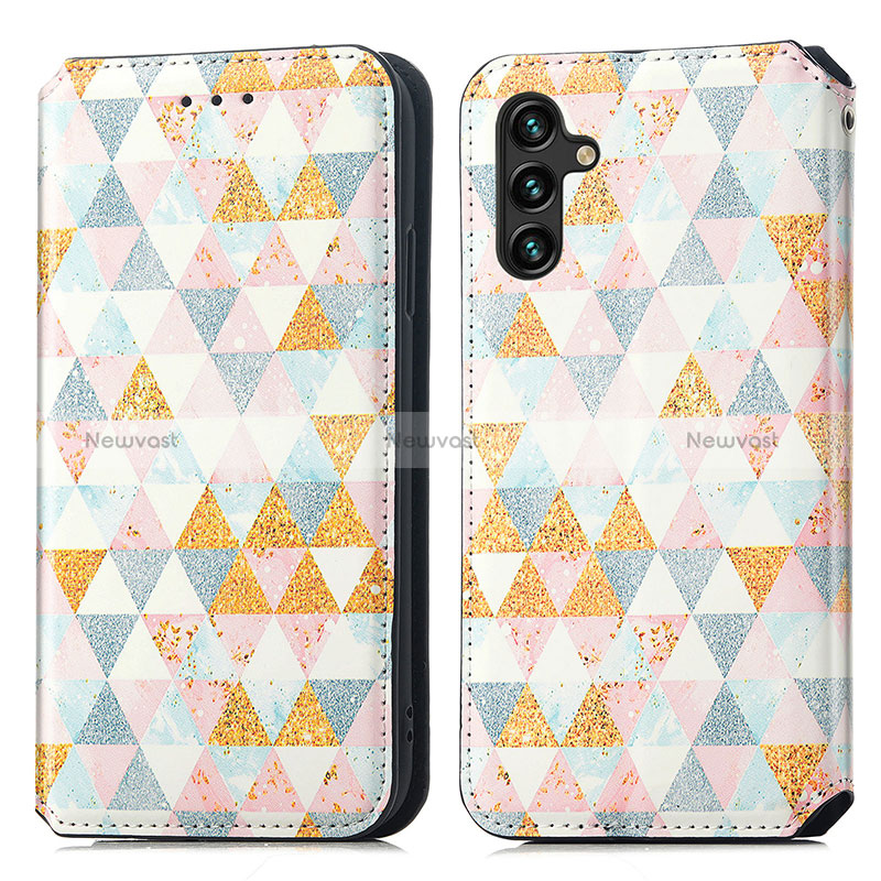 Leather Case Stands Fashionable Pattern Flip Cover Holder S02D for Samsung Galaxy A13 5G White
