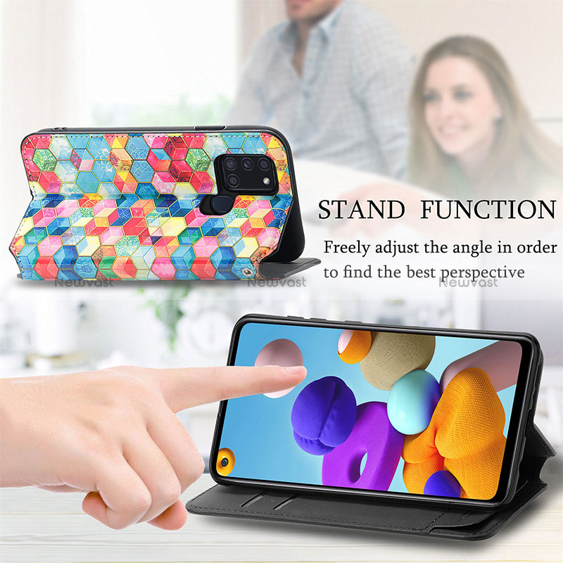 Leather Case Stands Fashionable Pattern Flip Cover Holder S02D for Samsung Galaxy A21s