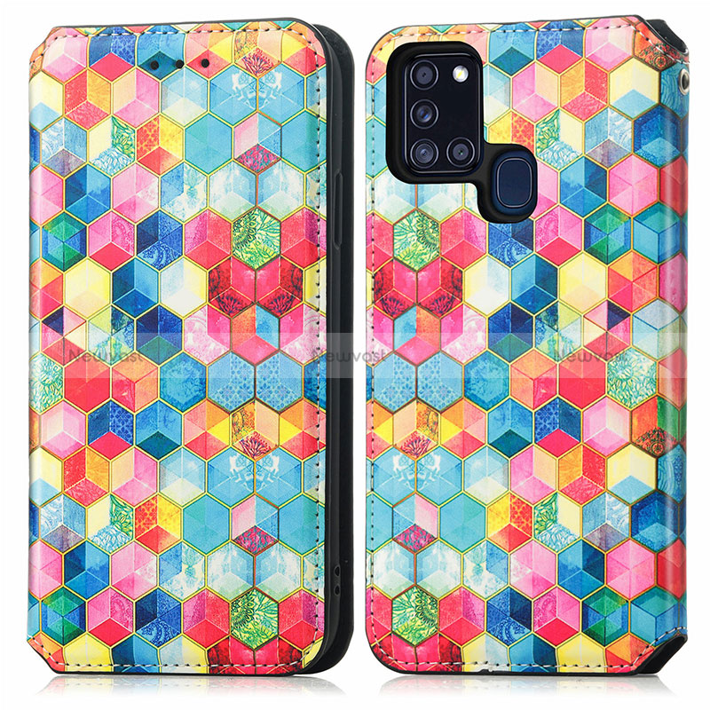 Leather Case Stands Fashionable Pattern Flip Cover Holder S02D for Samsung Galaxy A21s