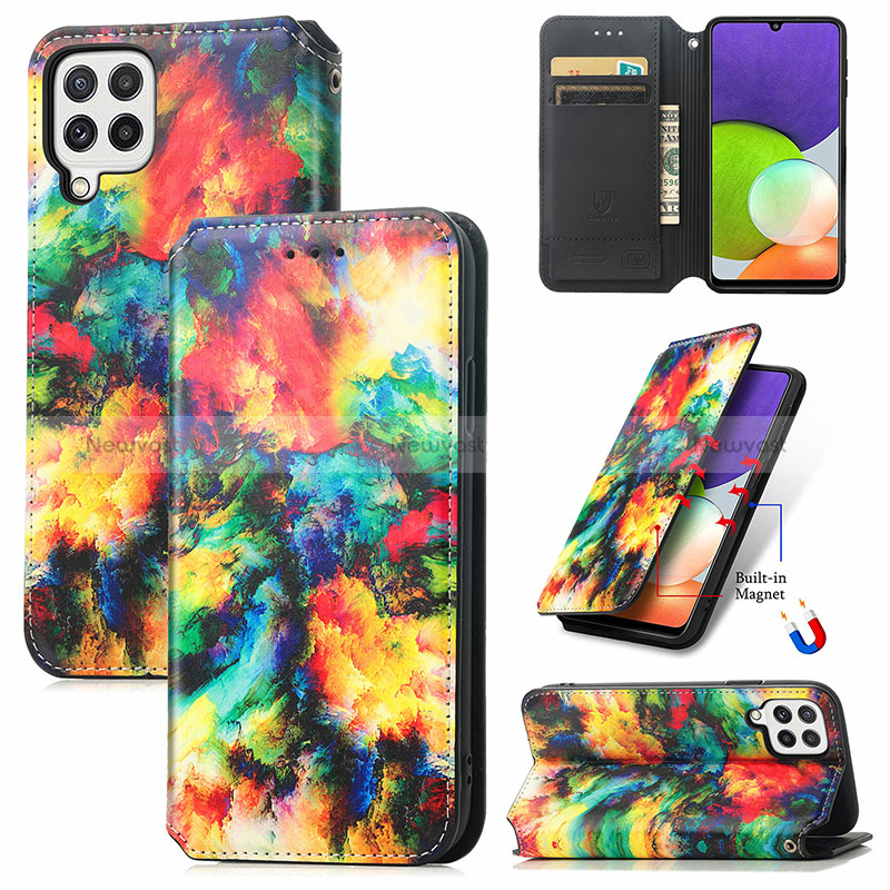 Leather Case Stands Fashionable Pattern Flip Cover Holder S02D for Samsung Galaxy A22 4G