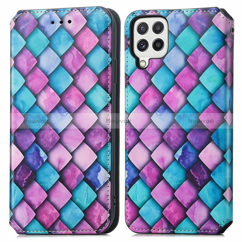 Leather Case Stands Fashionable Pattern Flip Cover Holder S02D for Samsung Galaxy A22 4G