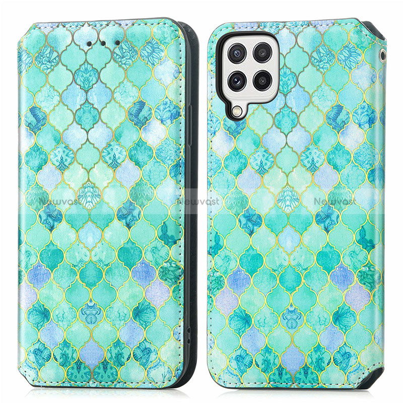 Leather Case Stands Fashionable Pattern Flip Cover Holder S02D for Samsung Galaxy A22 4G