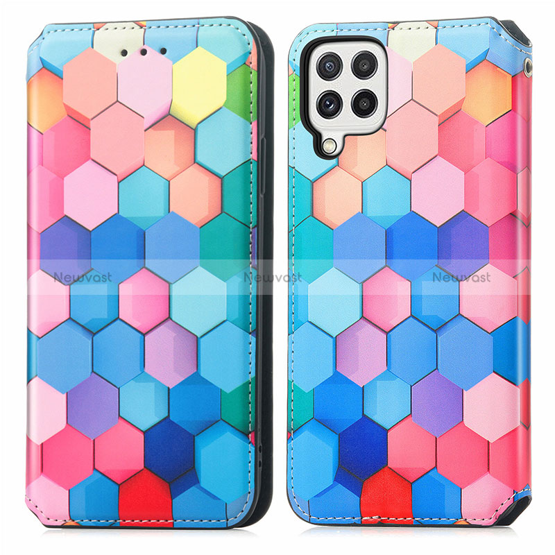 Leather Case Stands Fashionable Pattern Flip Cover Holder S02D for Samsung Galaxy A22 4G Colorful