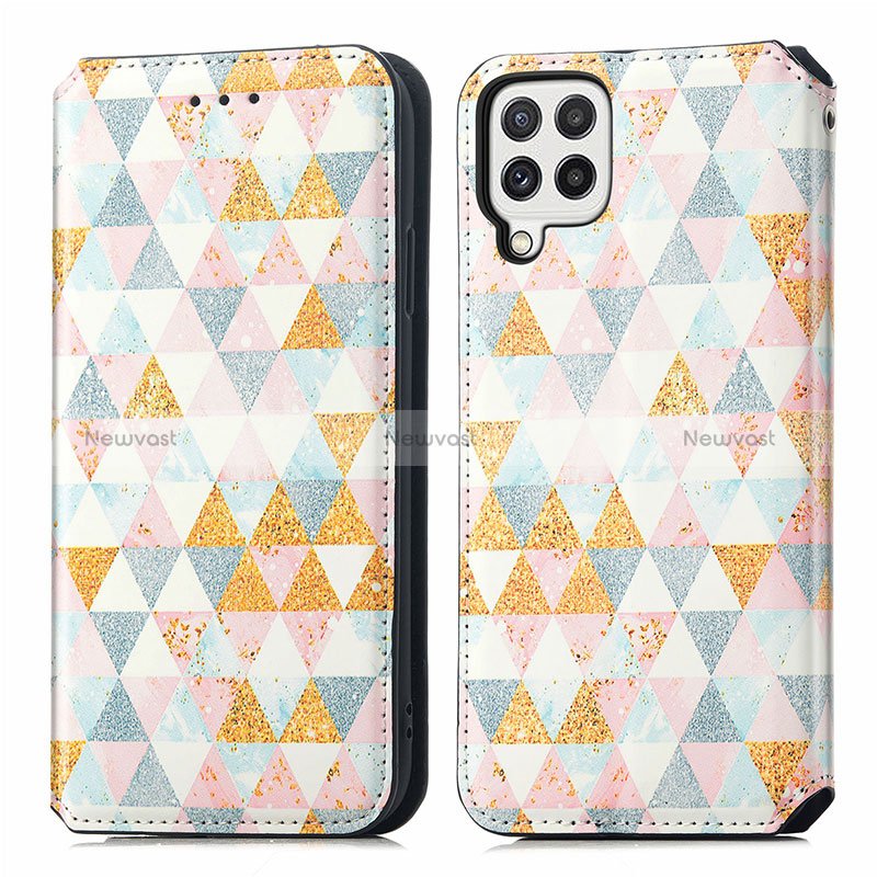 Leather Case Stands Fashionable Pattern Flip Cover Holder S02D for Samsung Galaxy A22 4G White