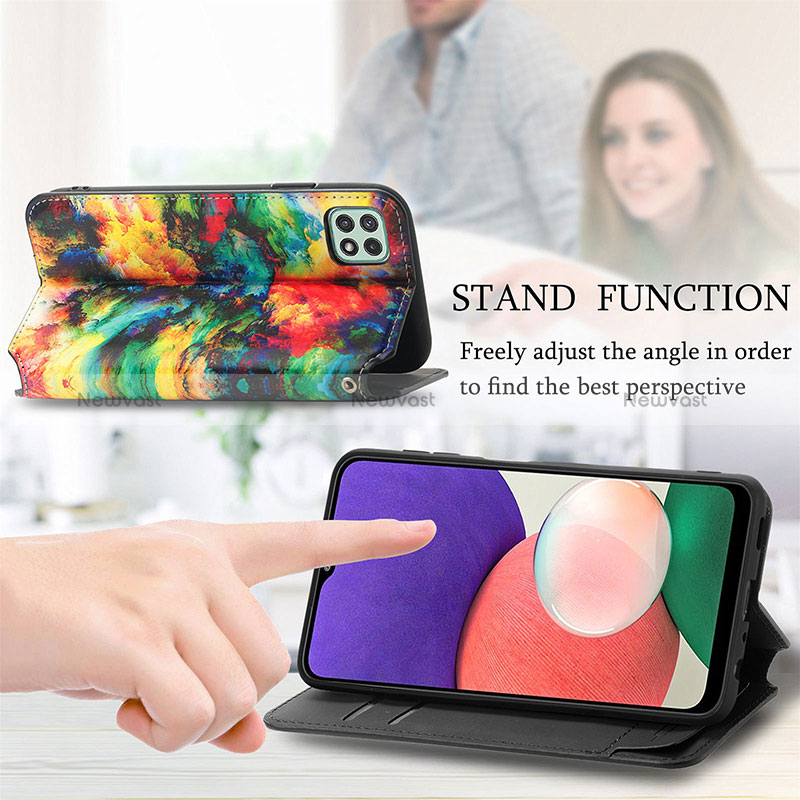 Leather Case Stands Fashionable Pattern Flip Cover Holder S02D for Samsung Galaxy A22 5G