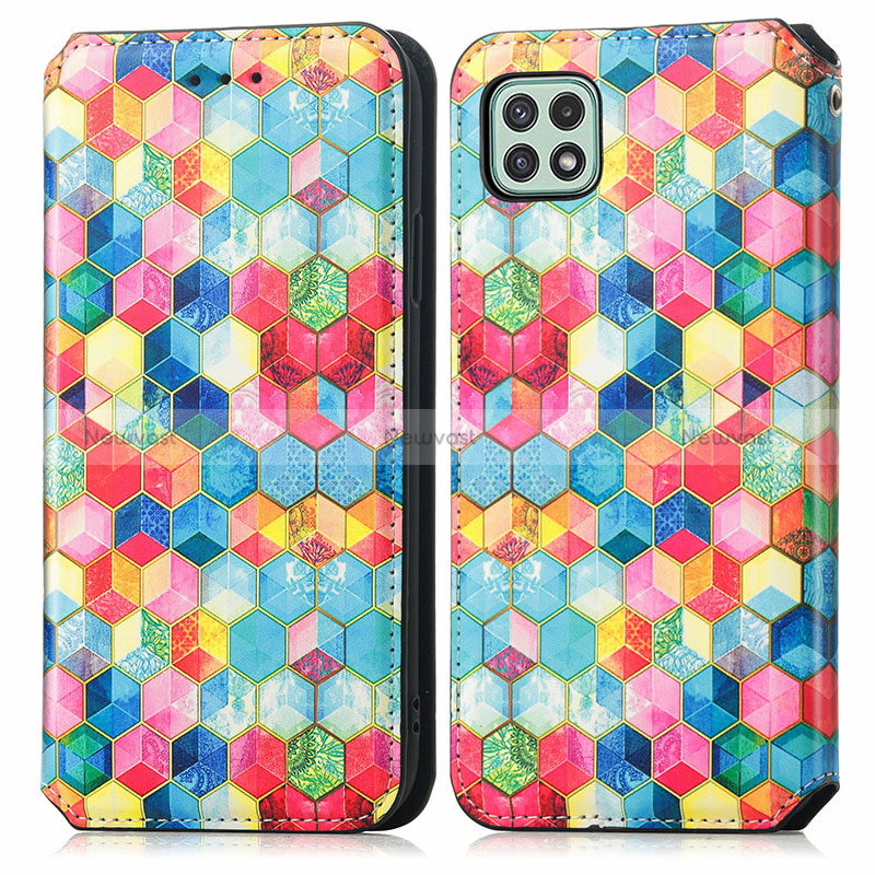 Leather Case Stands Fashionable Pattern Flip Cover Holder S02D for Samsung Galaxy A22 5G Mixed