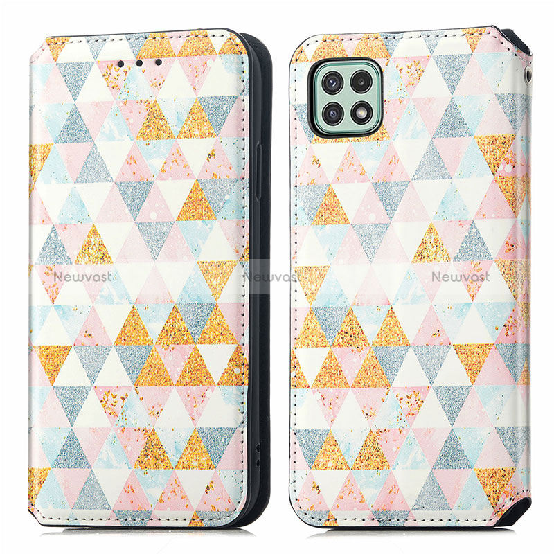 Leather Case Stands Fashionable Pattern Flip Cover Holder S02D for Samsung Galaxy A22 5G White
