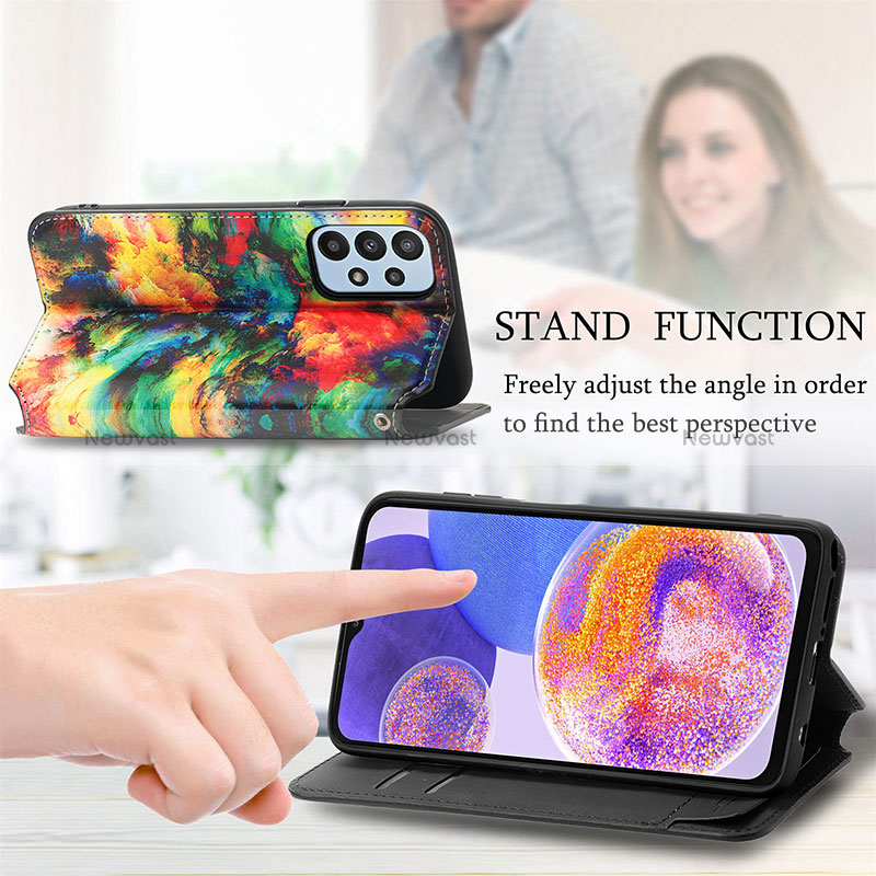 Leather Case Stands Fashionable Pattern Flip Cover Holder S02D for Samsung Galaxy A23 4G