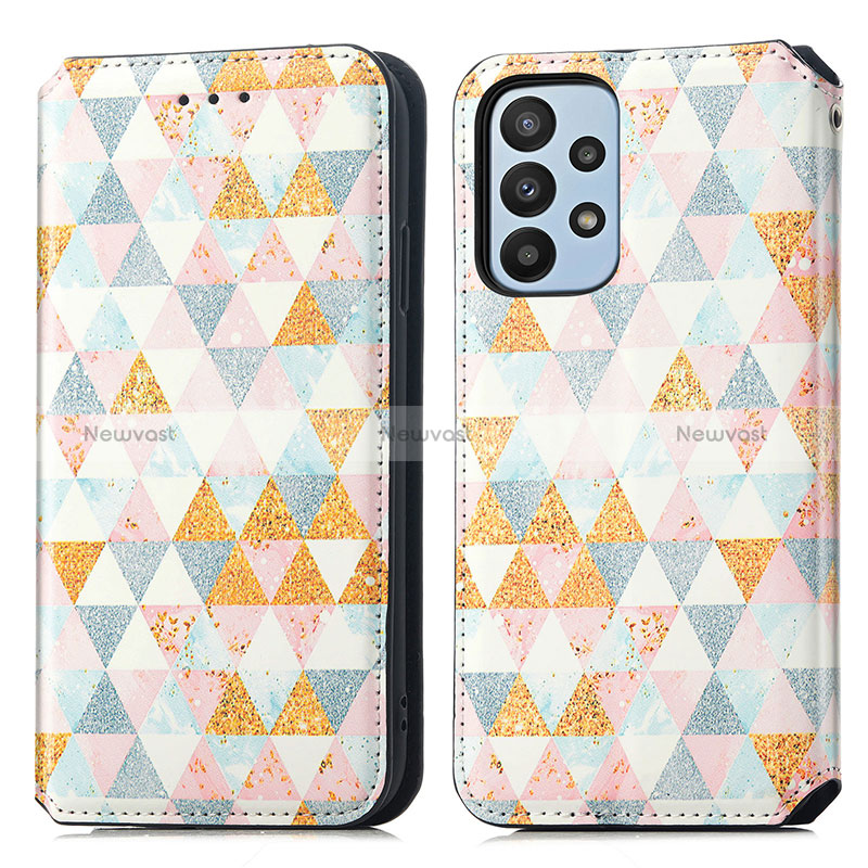 Leather Case Stands Fashionable Pattern Flip Cover Holder S02D for Samsung Galaxy A23 4G