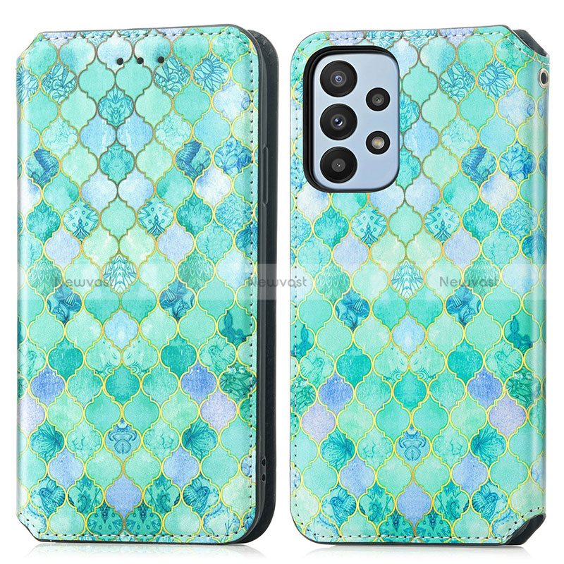 Leather Case Stands Fashionable Pattern Flip Cover Holder S02D for Samsung Galaxy A23 4G