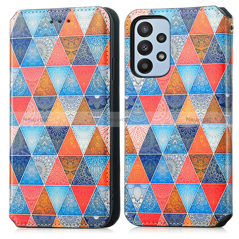 Leather Case Stands Fashionable Pattern Flip Cover Holder S02D for Samsung Galaxy A23 4G