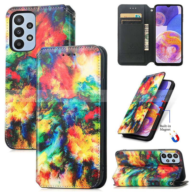 Leather Case Stands Fashionable Pattern Flip Cover Holder S02D for Samsung Galaxy A23 4G