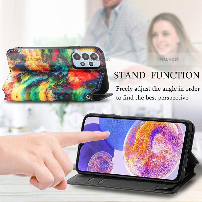 Leather Case Stands Fashionable Pattern Flip Cover Holder S02D for Samsung Galaxy A23 5G