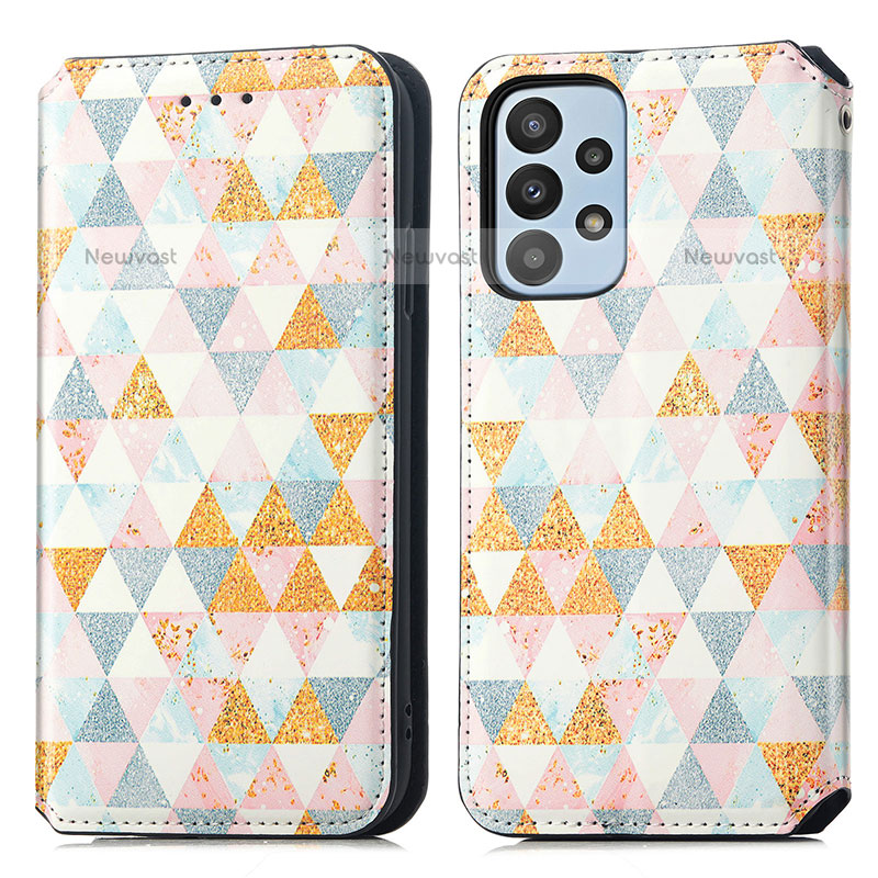 Leather Case Stands Fashionable Pattern Flip Cover Holder S02D for Samsung Galaxy A23 5G