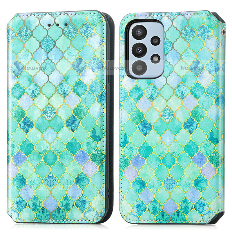 Leather Case Stands Fashionable Pattern Flip Cover Holder S02D for Samsung Galaxy A23 5G