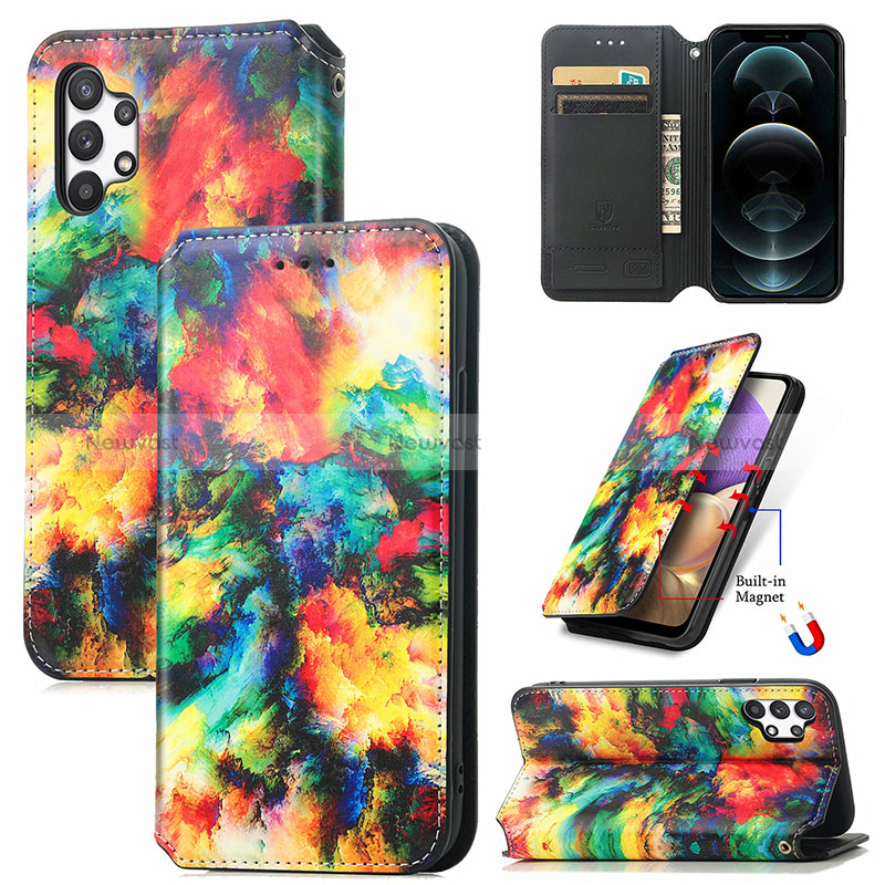 Leather Case Stands Fashionable Pattern Flip Cover Holder S02D for Samsung Galaxy A32 4G