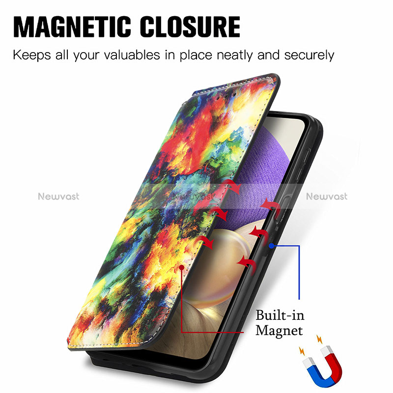 Leather Case Stands Fashionable Pattern Flip Cover Holder S02D for Samsung Galaxy A32 4G