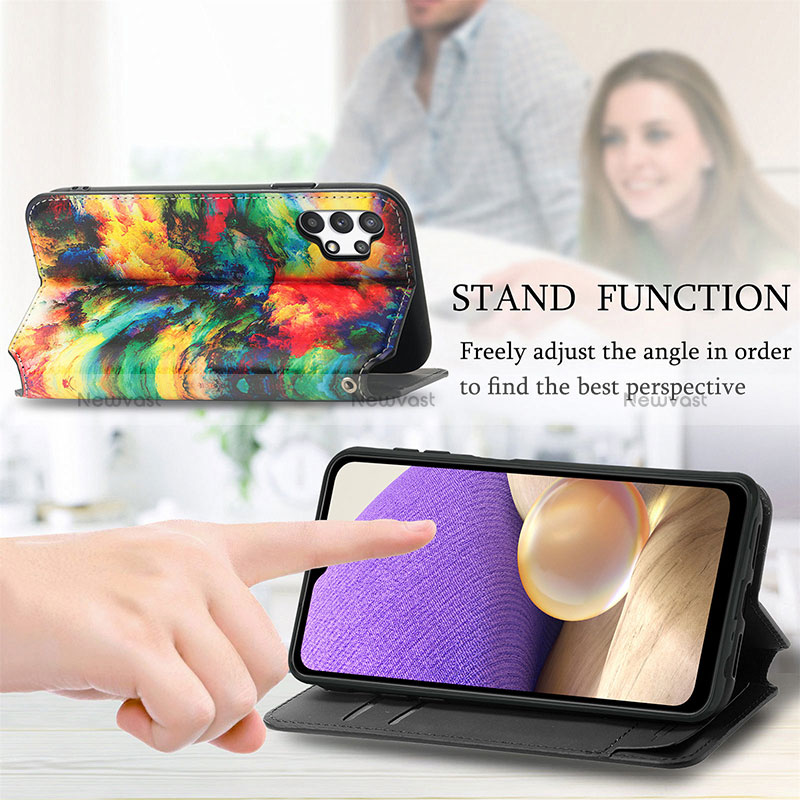 Leather Case Stands Fashionable Pattern Flip Cover Holder S02D for Samsung Galaxy A32 4G