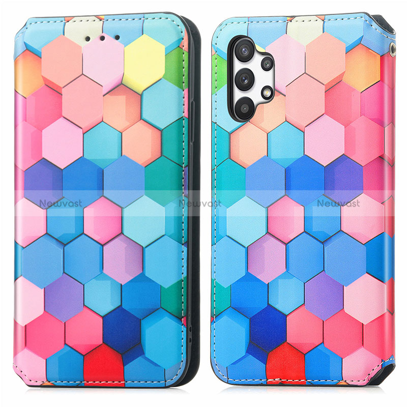 Leather Case Stands Fashionable Pattern Flip Cover Holder S02D for Samsung Galaxy A32 4G