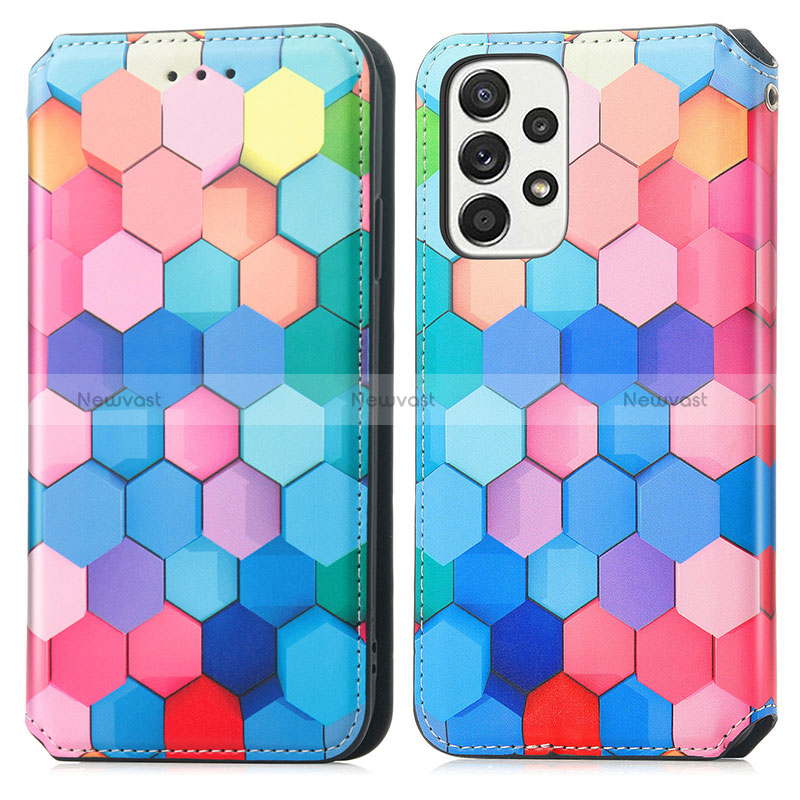 Leather Case Stands Fashionable Pattern Flip Cover Holder S02D for Samsung Galaxy A33 5G Colorful