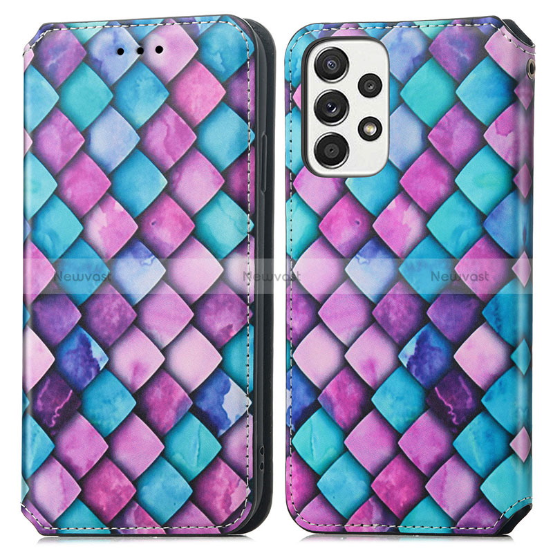 Leather Case Stands Fashionable Pattern Flip Cover Holder S02D for Samsung Galaxy A33 5G Purple