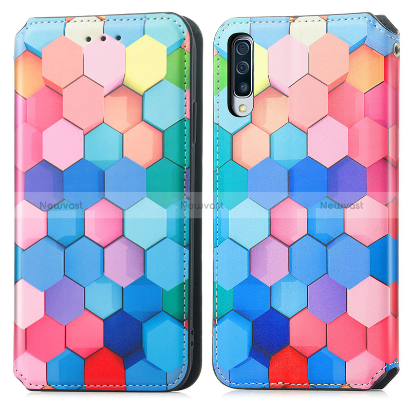 Leather Case Stands Fashionable Pattern Flip Cover Holder S02D for Samsung Galaxy A50 Colorful