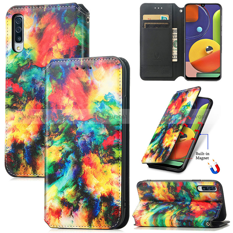 Leather Case Stands Fashionable Pattern Flip Cover Holder S02D for Samsung Galaxy A50S