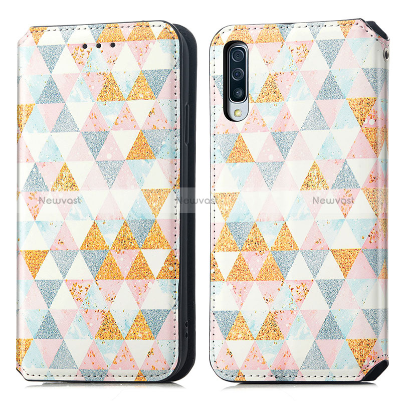 Leather Case Stands Fashionable Pattern Flip Cover Holder S02D for Samsung Galaxy A50S