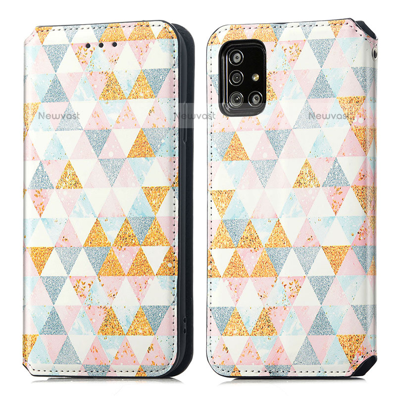 Leather Case Stands Fashionable Pattern Flip Cover Holder S02D for Samsung Galaxy A51 4G White