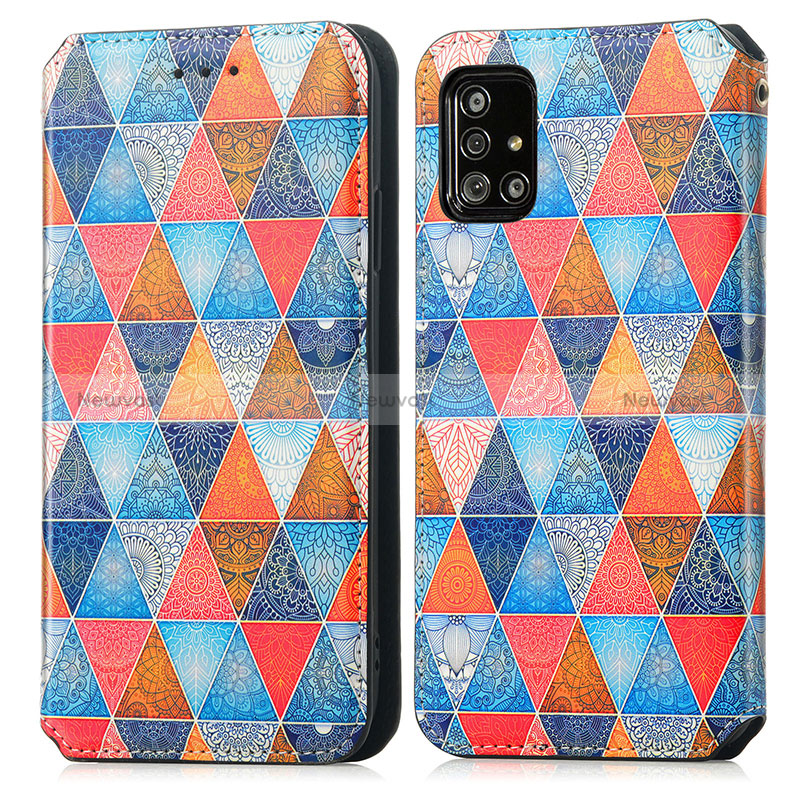 Leather Case Stands Fashionable Pattern Flip Cover Holder S02D for Samsung Galaxy A51 5G Brown