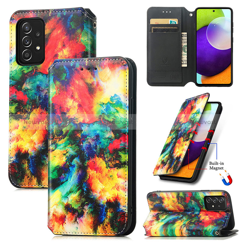 Leather Case Stands Fashionable Pattern Flip Cover Holder S02D for Samsung Galaxy A52 4G