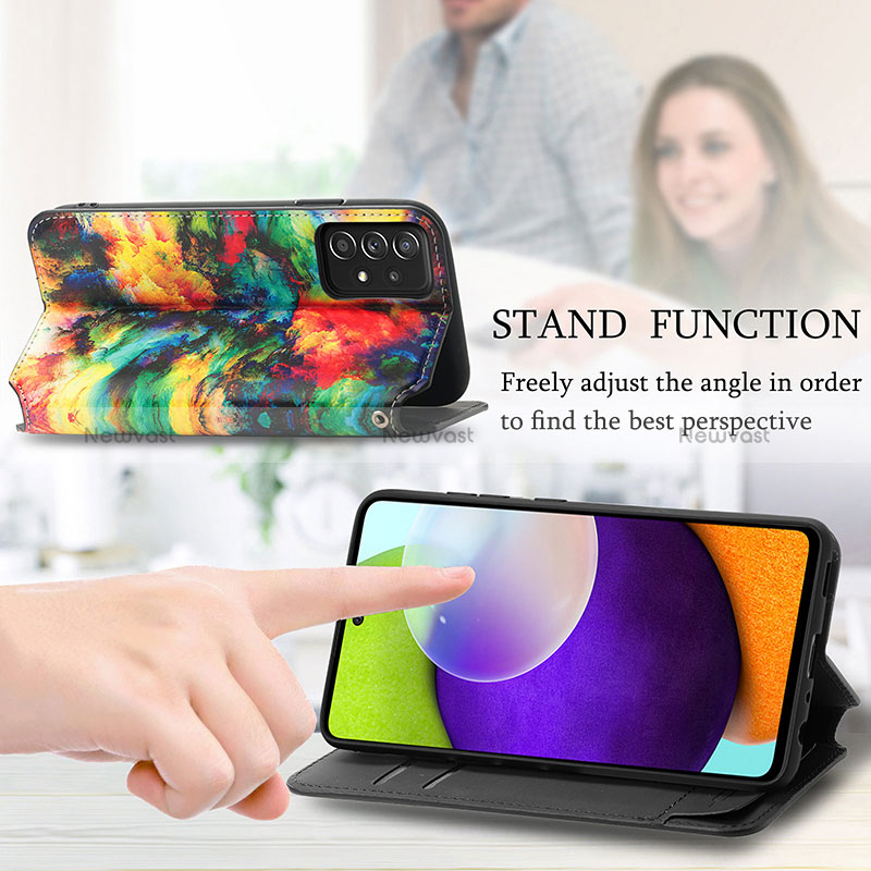 Leather Case Stands Fashionable Pattern Flip Cover Holder S02D for Samsung Galaxy A52 5G