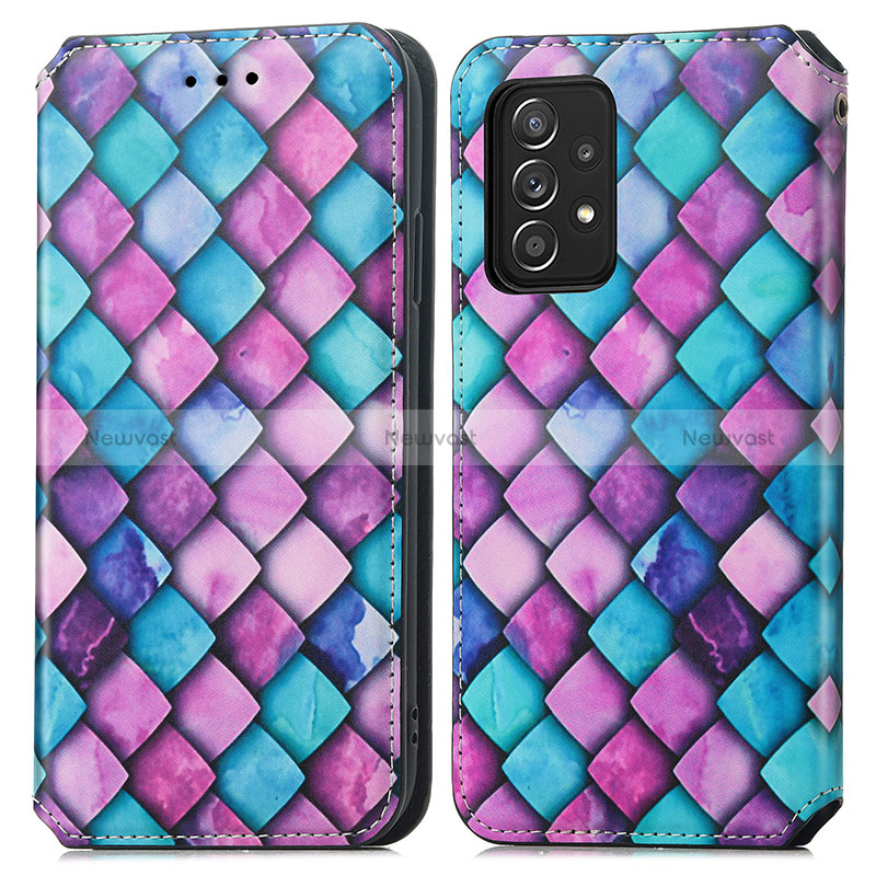 Leather Case Stands Fashionable Pattern Flip Cover Holder S02D for Samsung Galaxy A52 5G