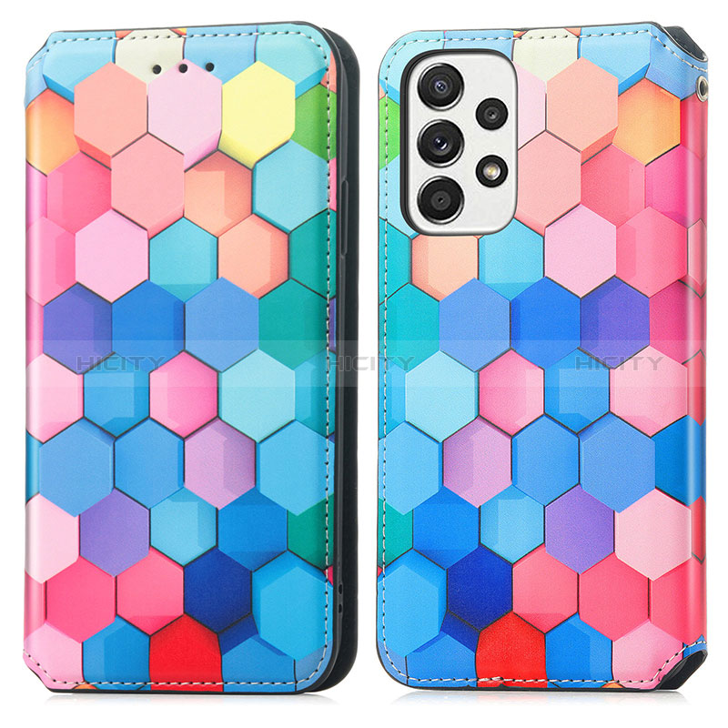 Leather Case Stands Fashionable Pattern Flip Cover Holder S02D for Samsung Galaxy A53 5G Colorful