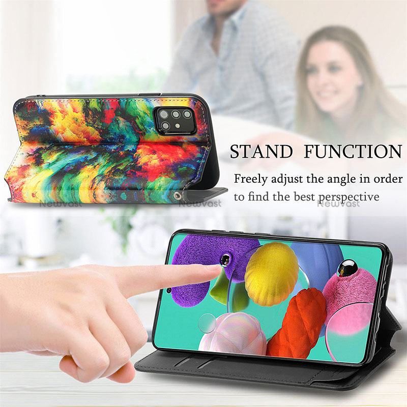 Leather Case Stands Fashionable Pattern Flip Cover Holder S02D for Samsung Galaxy A71 5G