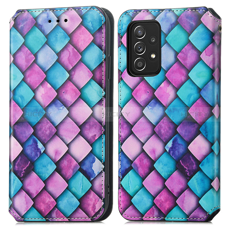 Leather Case Stands Fashionable Pattern Flip Cover Holder S02D for Samsung Galaxy A72 4G Purple