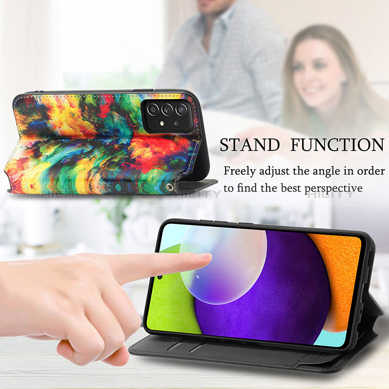 Leather Case Stands Fashionable Pattern Flip Cover Holder S02D for Samsung Galaxy A72 5G