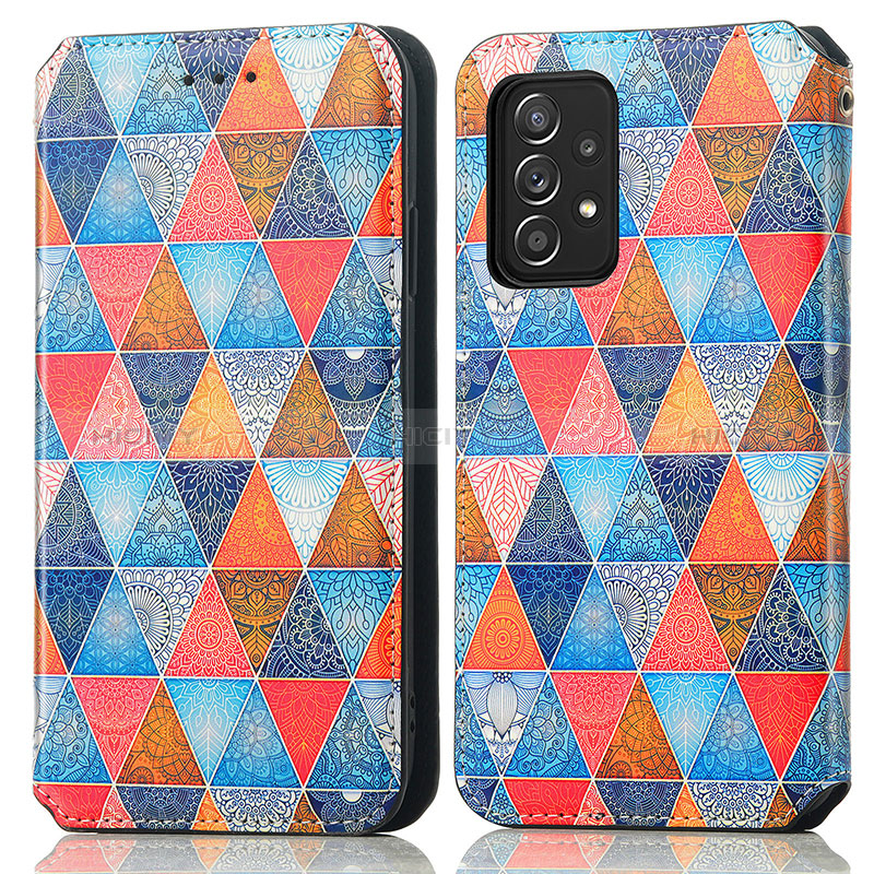 Leather Case Stands Fashionable Pattern Flip Cover Holder S02D for Samsung Galaxy A72 5G