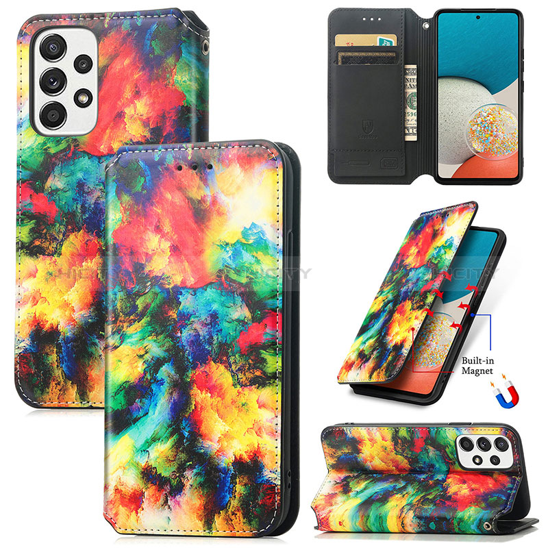 Leather Case Stands Fashionable Pattern Flip Cover Holder S02D for Samsung Galaxy A73 5G
