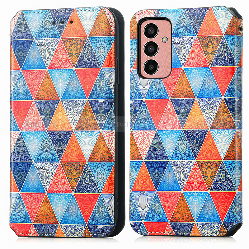 Leather Case Stands Fashionable Pattern Flip Cover Holder S02D for Samsung Galaxy F13 4G Brown