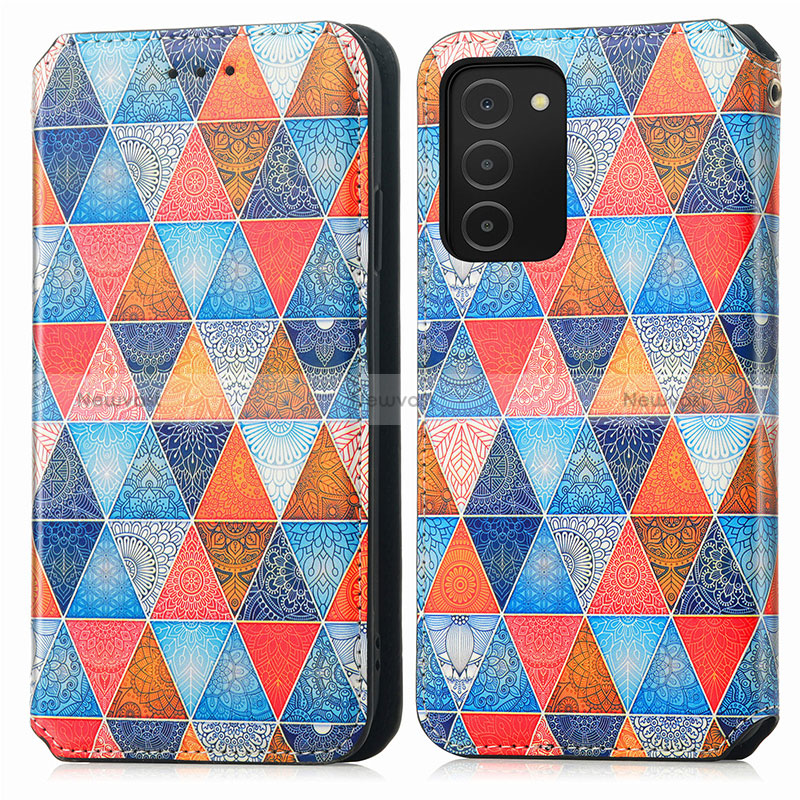 Leather Case Stands Fashionable Pattern Flip Cover Holder S02D for Samsung Galaxy M02s Brown