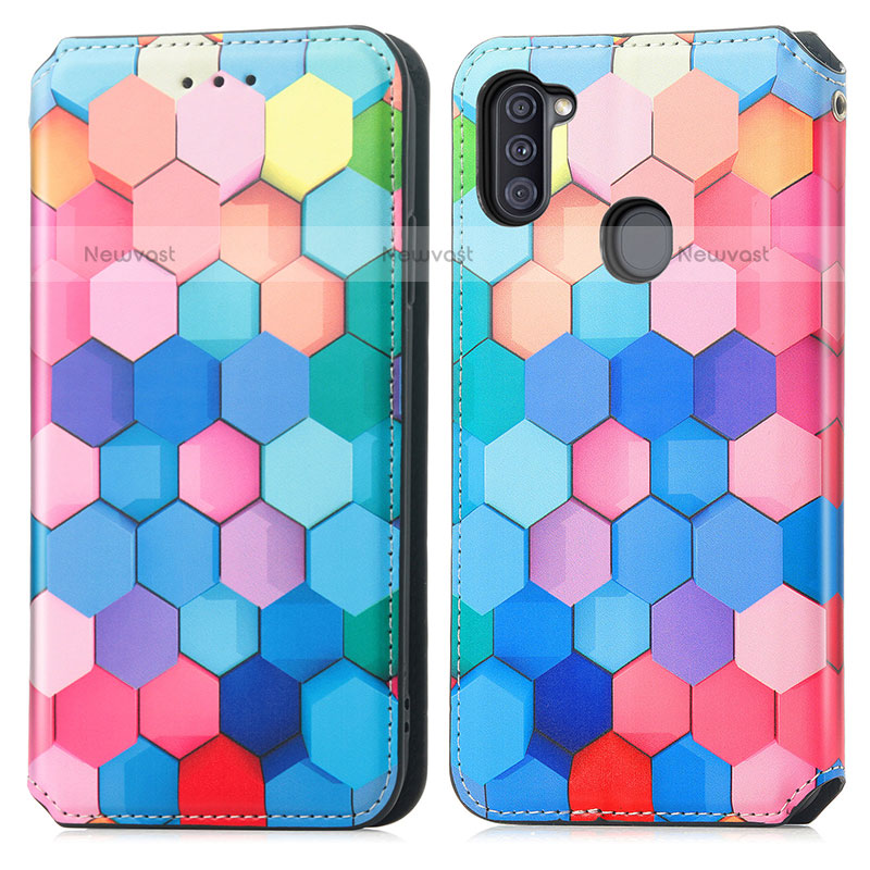 Leather Case Stands Fashionable Pattern Flip Cover Holder S02D for Samsung Galaxy M11 Colorful